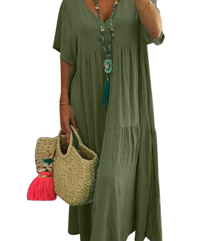 LINNEA™ – Soft Ruffle V-Neck Maxi Dress