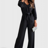 Ariane Wide-Leg Jumpsuit with V-Neck and Tie Waist
