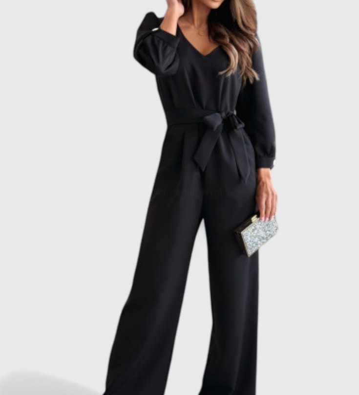 Ariane Wide-Leg Jumpsuit with V-Neck and Tie Waist