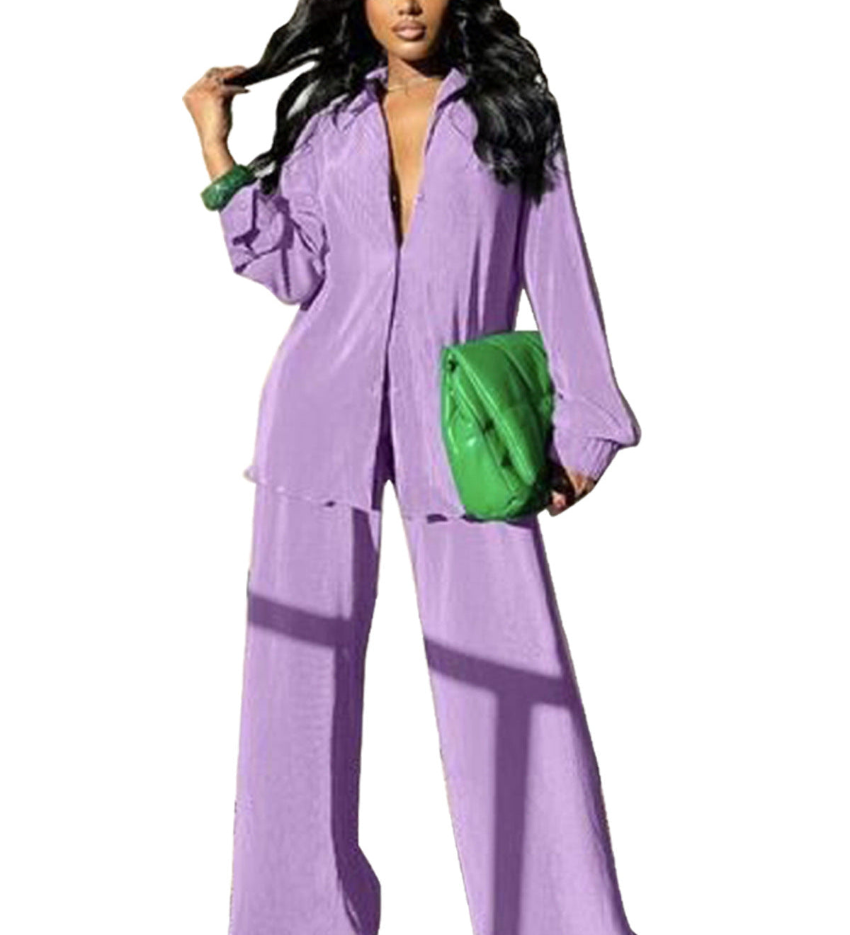 CLEO™ – Chic Collared Long Sleeve and Wide-Leg Pant Set