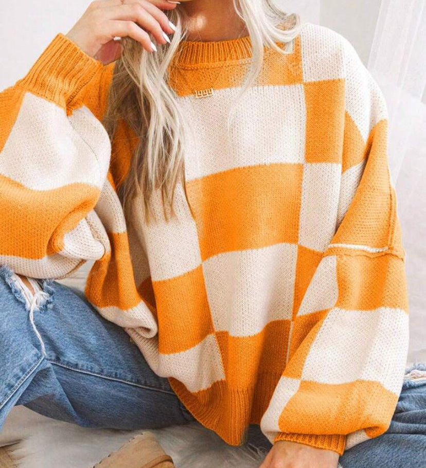 REVERIE™ - Casual Plaid Long Sleeve Round Neck Sweater