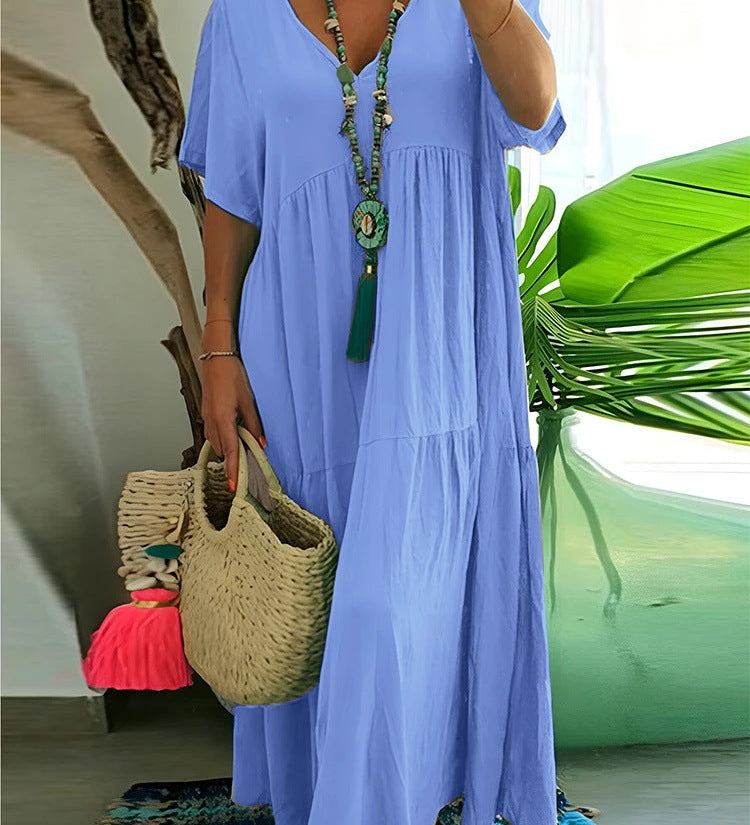 LINNEA™ – Soft Ruffle V-Neck Maxi Dress