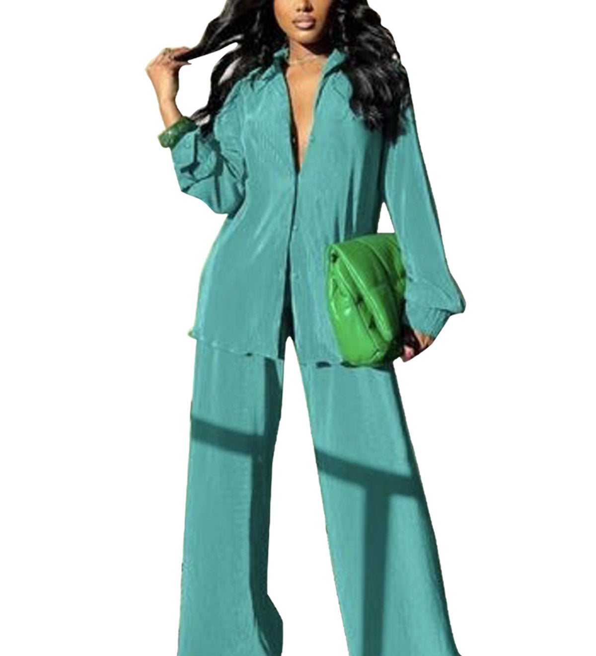 CLEO™ – Chic Collared Long Sleeve and Wide-Leg Pant Set