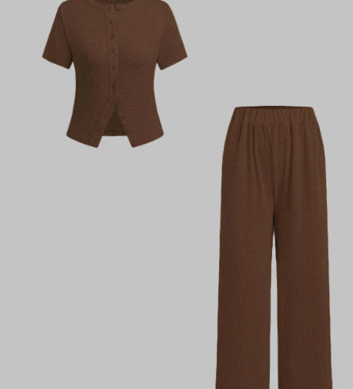 MIRANDA™ - Casual Button Front Top and Wide Leg Pants Set