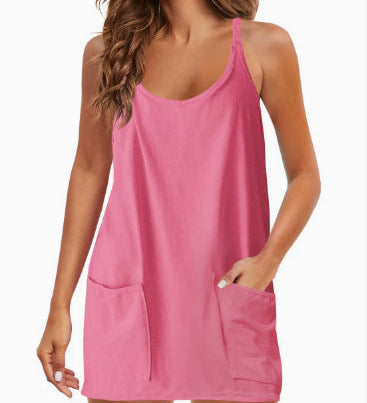 MARIMAR™ - Spaghetti Strap Athletic Dress with 4-Way Stretch and Built-in Shorts