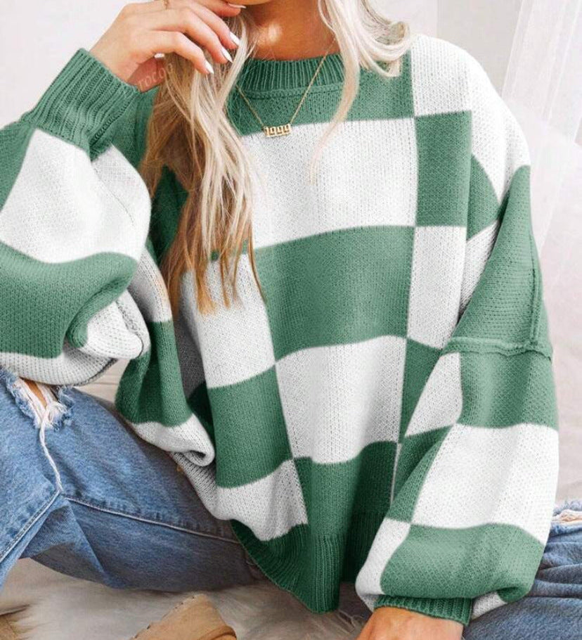 REVERIE™ - Casual Plaid Long Sleeve Round Neck Sweater