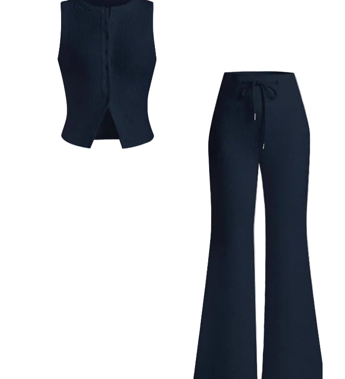 HILDA™ - Women’s Sleeveless Vest & Wide Leg Pants