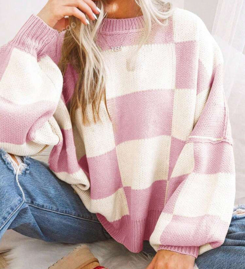 REVERIE™ - Casual Plaid Long Sleeve Round Neck Sweater