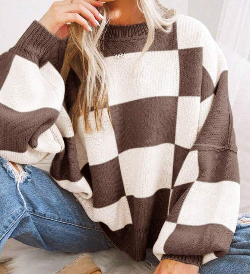 REVERIE™ - Casual Plaid Long Sleeve Round Neck Sweater