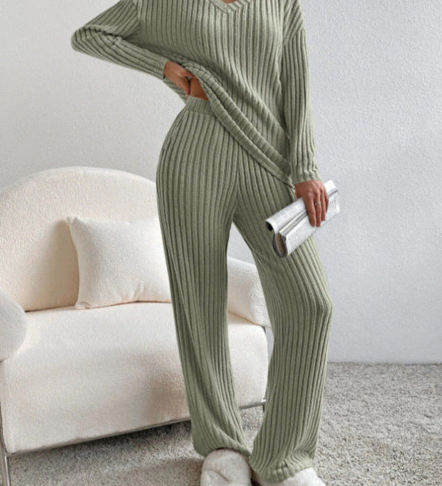 ELMER™ - Casual Long Sleeve V-Neck Top and Pants Set