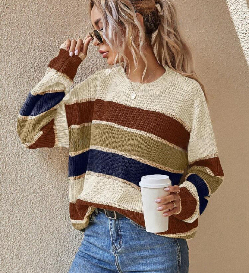 SOMIN™ - Comfy Striped Long Sleeve Round Neck Sweater
