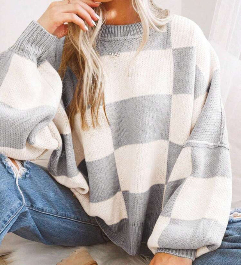 REVERIE™ - Casual Plaid Long Sleeve Round Neck Sweater