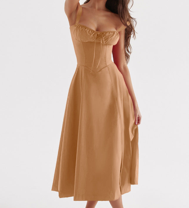 OPRAH™ - Casual Lace-Up Square Neck Midi Dress