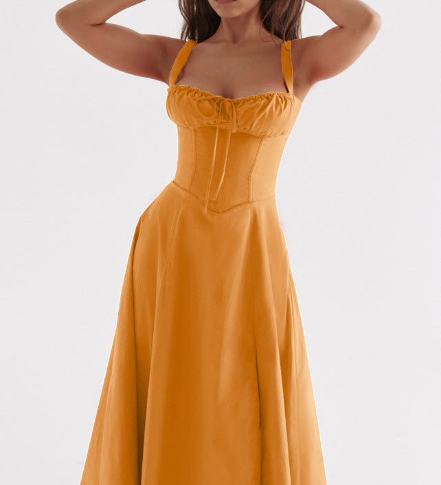 OPRAH™ - Casual Lace-Up Square Neck Midi Dress