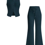 HILDA™ - Women’s Sleeveless Vest & Wide Leg Pants