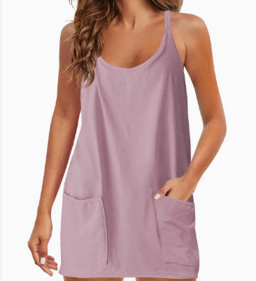 MARIMAR™ - Spaghetti Strap Athletic Dress with 4-Way Stretch and Built-in Shorts
