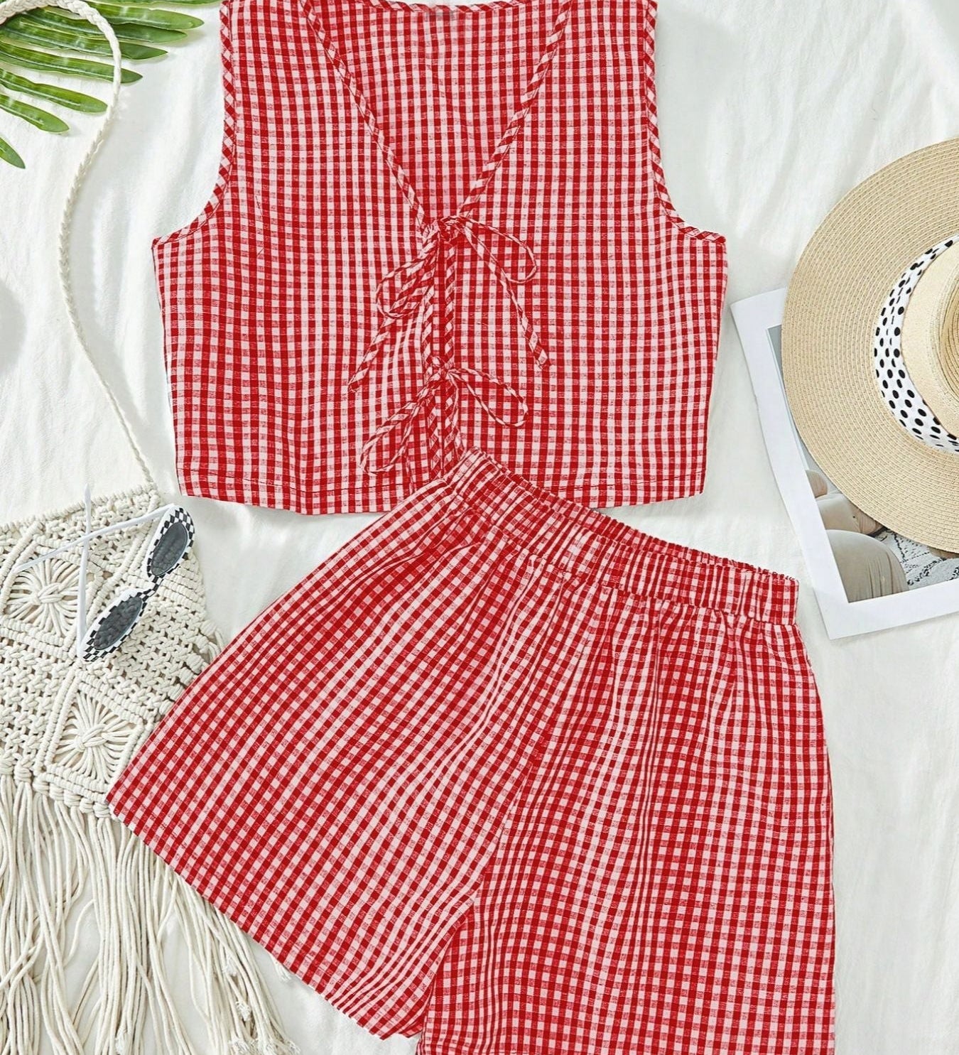 AMY™ – 2-Piece Plaid Striped Vest & High-Waisted Loose Shorts
