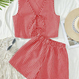 AMY™ – 2-Piece Plaid Striped Vest & High-Waisted Loose Shorts