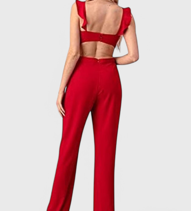Chantal Jumpsuit with Cut-Out and Ruffles