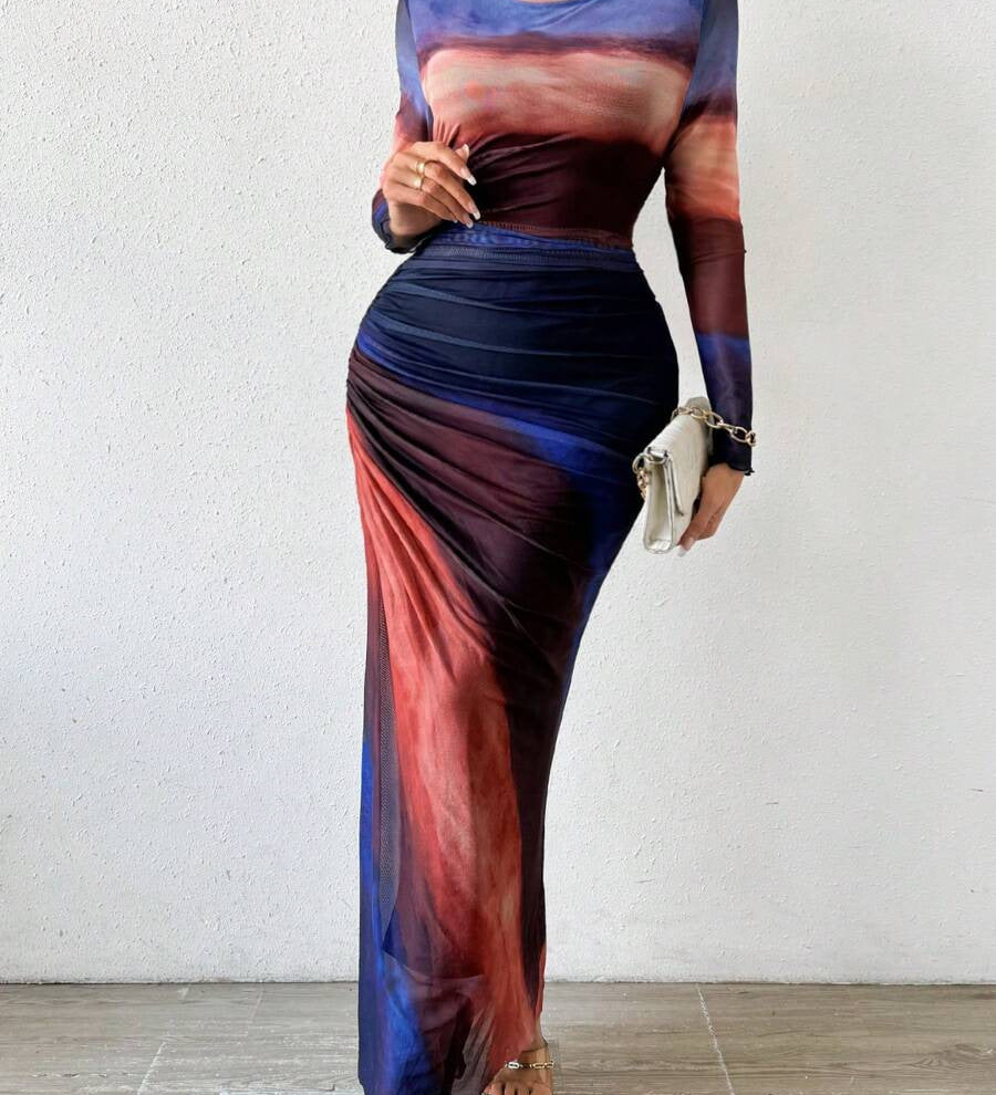 TORINA™ - Comfy Printed Long Sleeve Round Neck Bodycon Maxi Dress