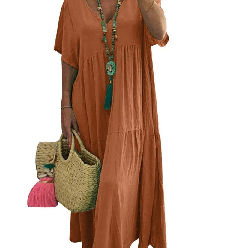 LINNEA™ – Soft Ruffle V-Neck Maxi Dress