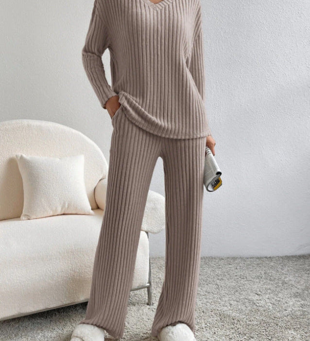 ELMER™ - Casual Long Sleeve V-Neck Top and Pants Set