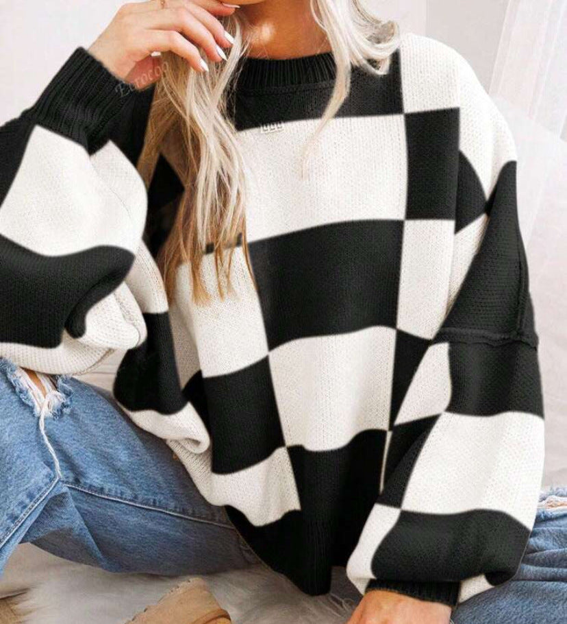 REVERIE™ - Casual Plaid Long Sleeve Round Neck Sweater