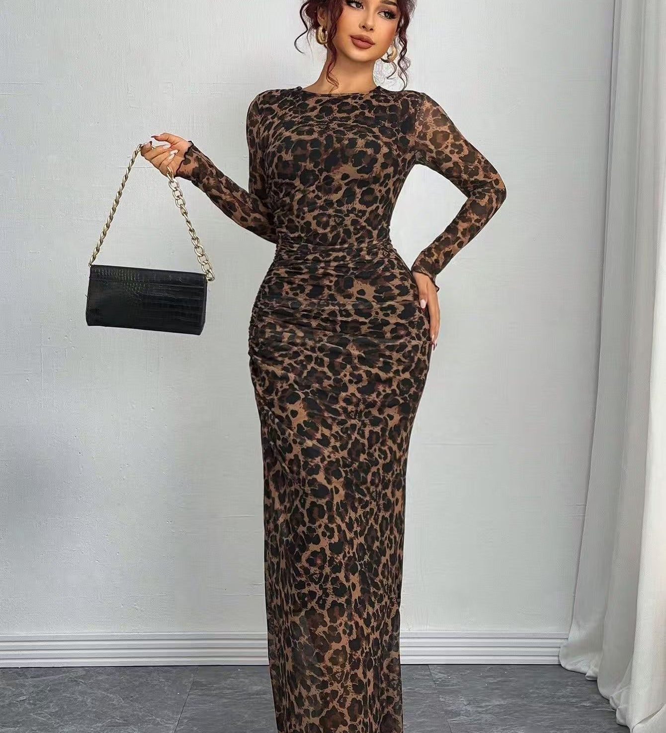 TORINA™ - Comfy Printed Long Sleeve Round Neck Bodycon Maxi Dress