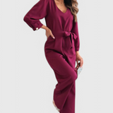 Ariane Wide-Leg Jumpsuit with V-Neck and Tie Waist