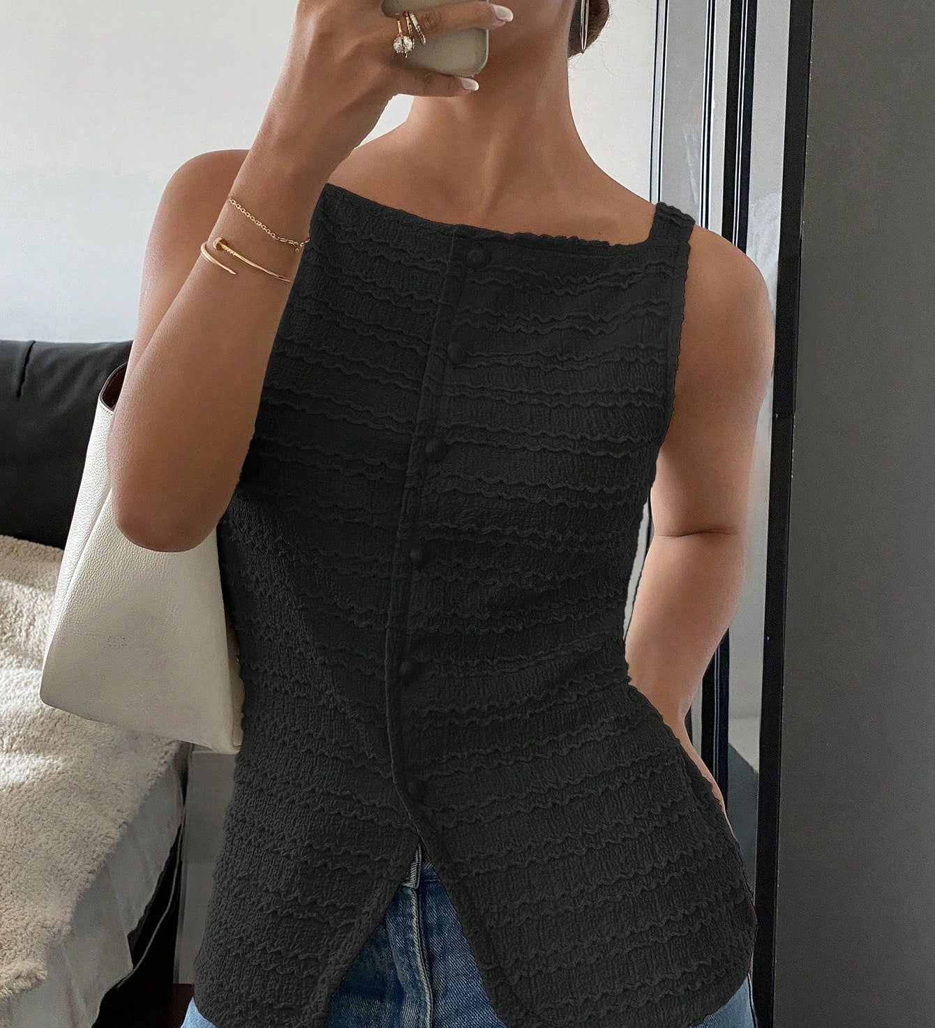 QUEENIE™ - Classy Button Front Sleeveless Outerwear Vest