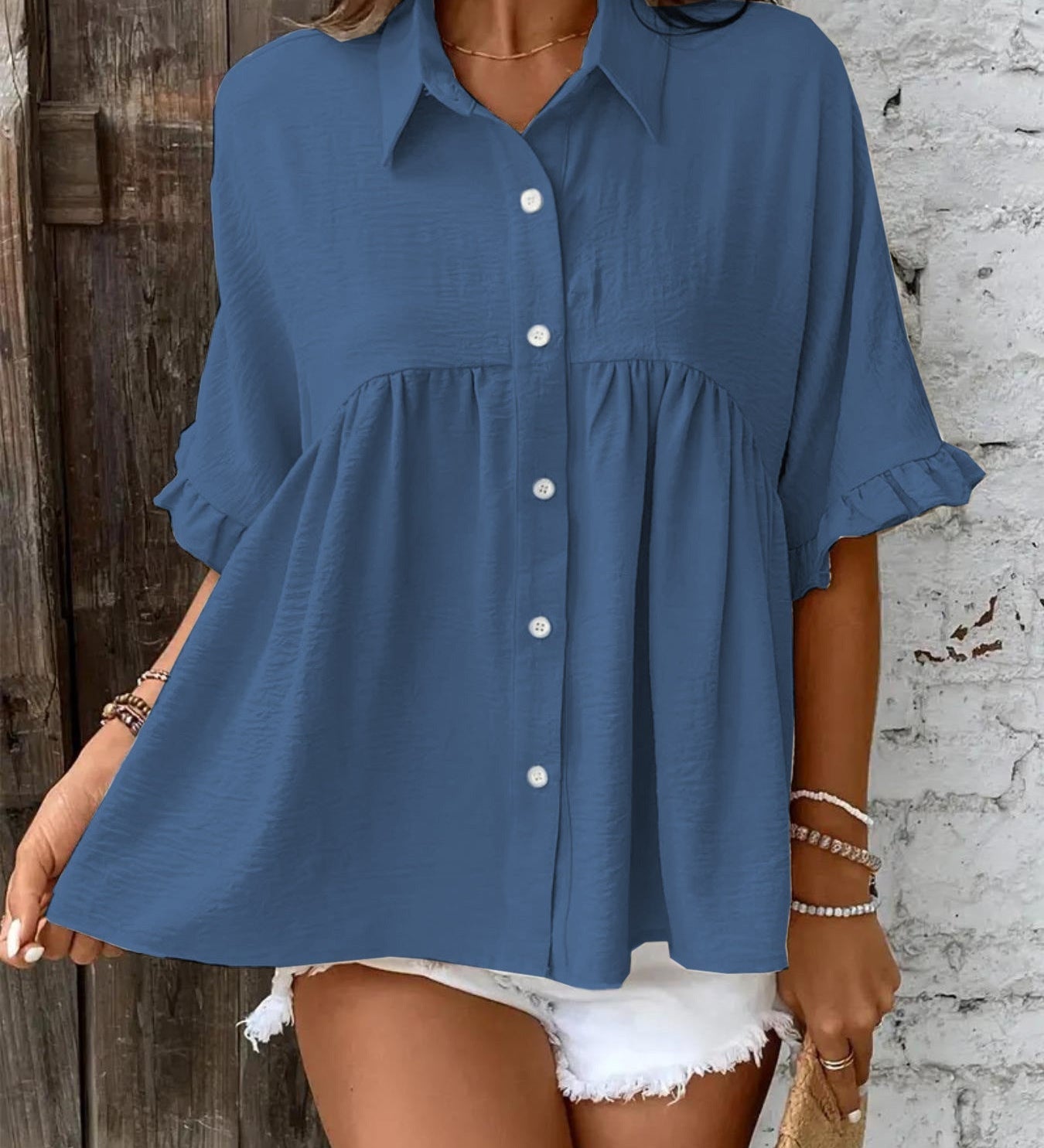 ELLASA™ - Casual Plus Size Ruffle Button-Front Blouse
