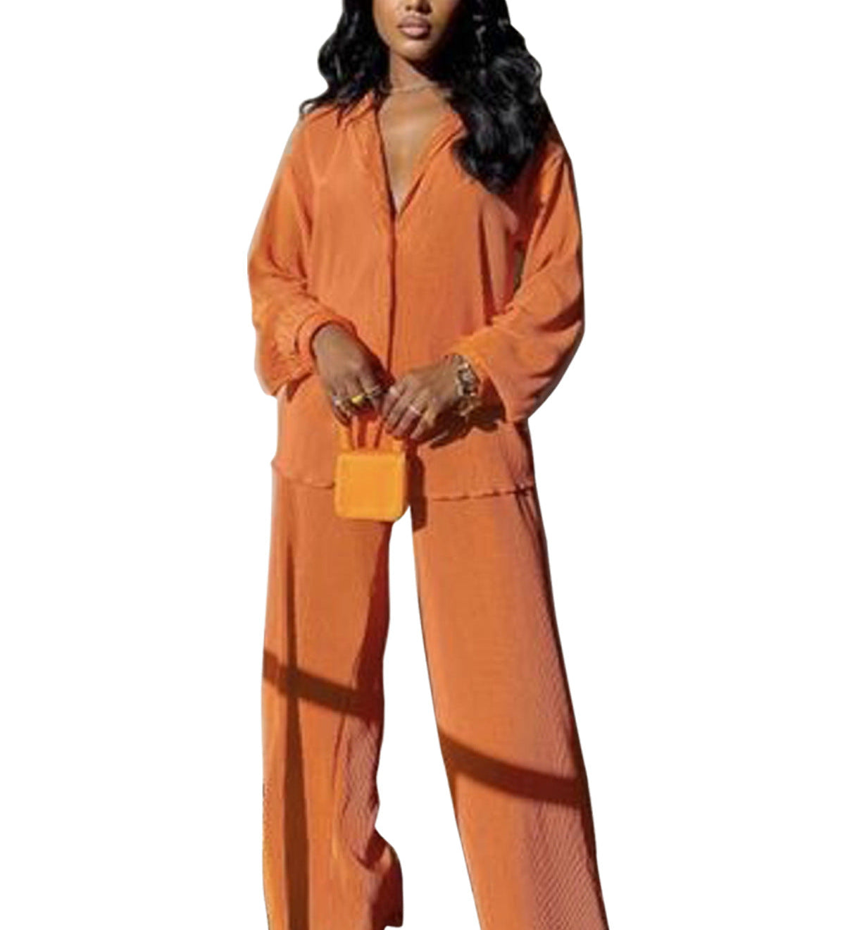 CLEO™ – Chic Collared Long Sleeve and Wide-Leg Pant Set