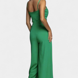 Prescillia Jumpsuit with Spaghetti Straps and Split Leg