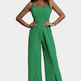 Prescillia Jumpsuit with Spaghetti Straps and Split Leg