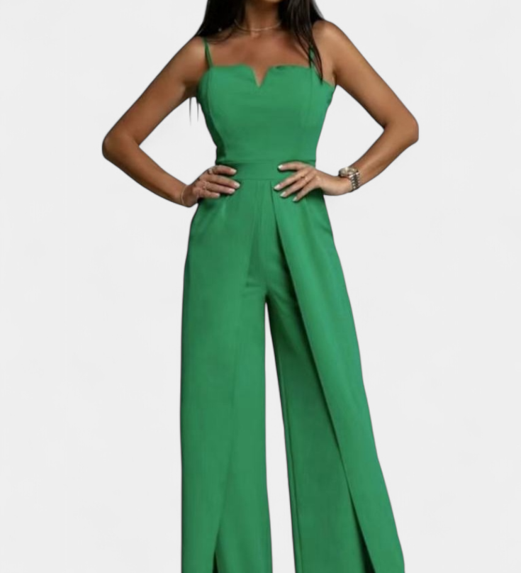 Prescillia Jumpsuit with Spaghetti Straps and Leg Opening