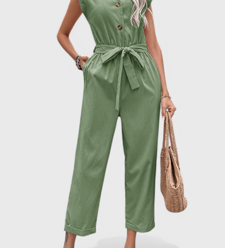 Marie Sleeveless Jumpsuit with Buttons