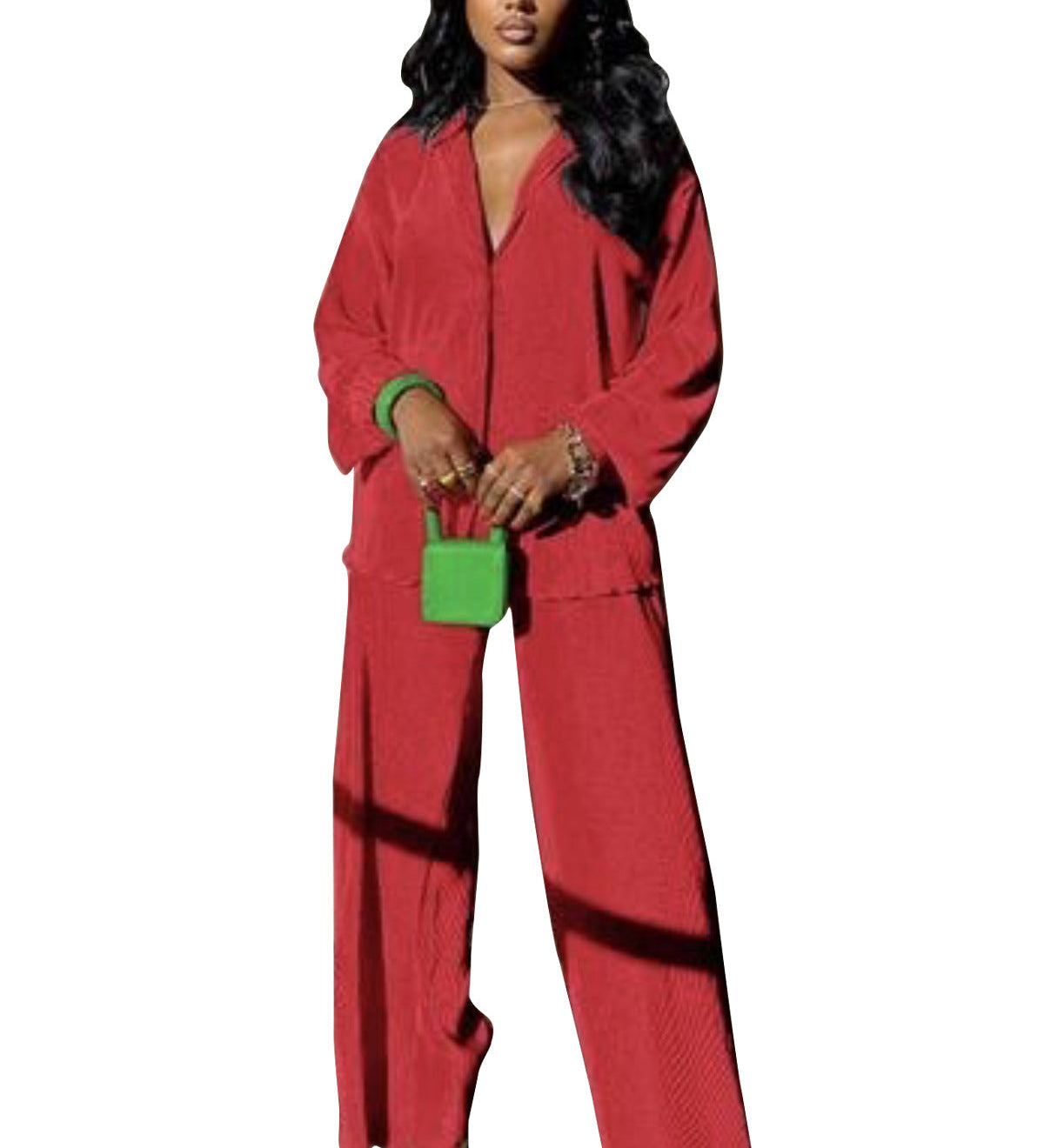 CLEO™ – Chic Collared Long Sleeve and Wide-Leg Pant Set