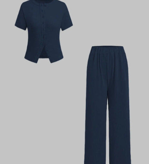 MIRANDA™ - Casual Button Front Top and Wide Leg Pants Set