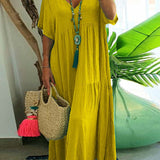 LINNEA™ – Soft Ruffle V-Neck Maxi Dress