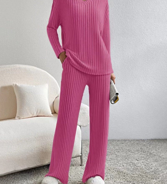 ELMER™ - Casual Long Sleeve V-Neck Top and Pants Set