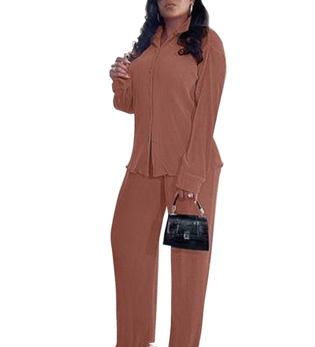 CLEO™ – Chic Collared Long Sleeve and Wide-Leg Pant Set