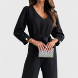 Ariane Wide-Leg Jumpsuit with V-Neck and Tie Waist
