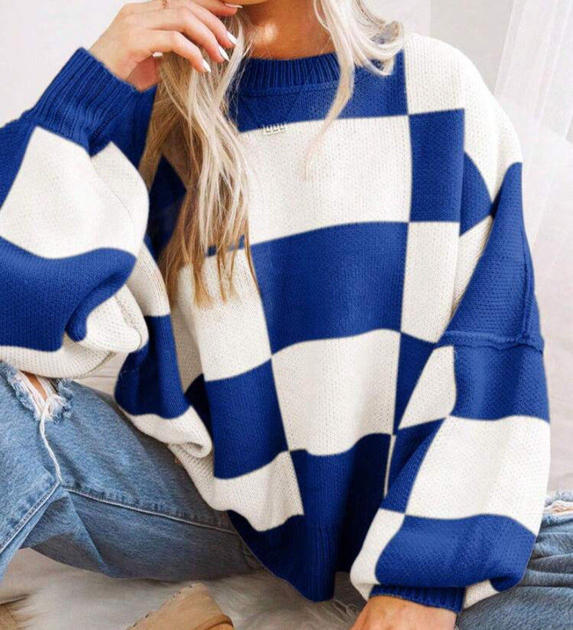 REVERIE™ - Casual Plaid Long Sleeve Round Neck Sweater