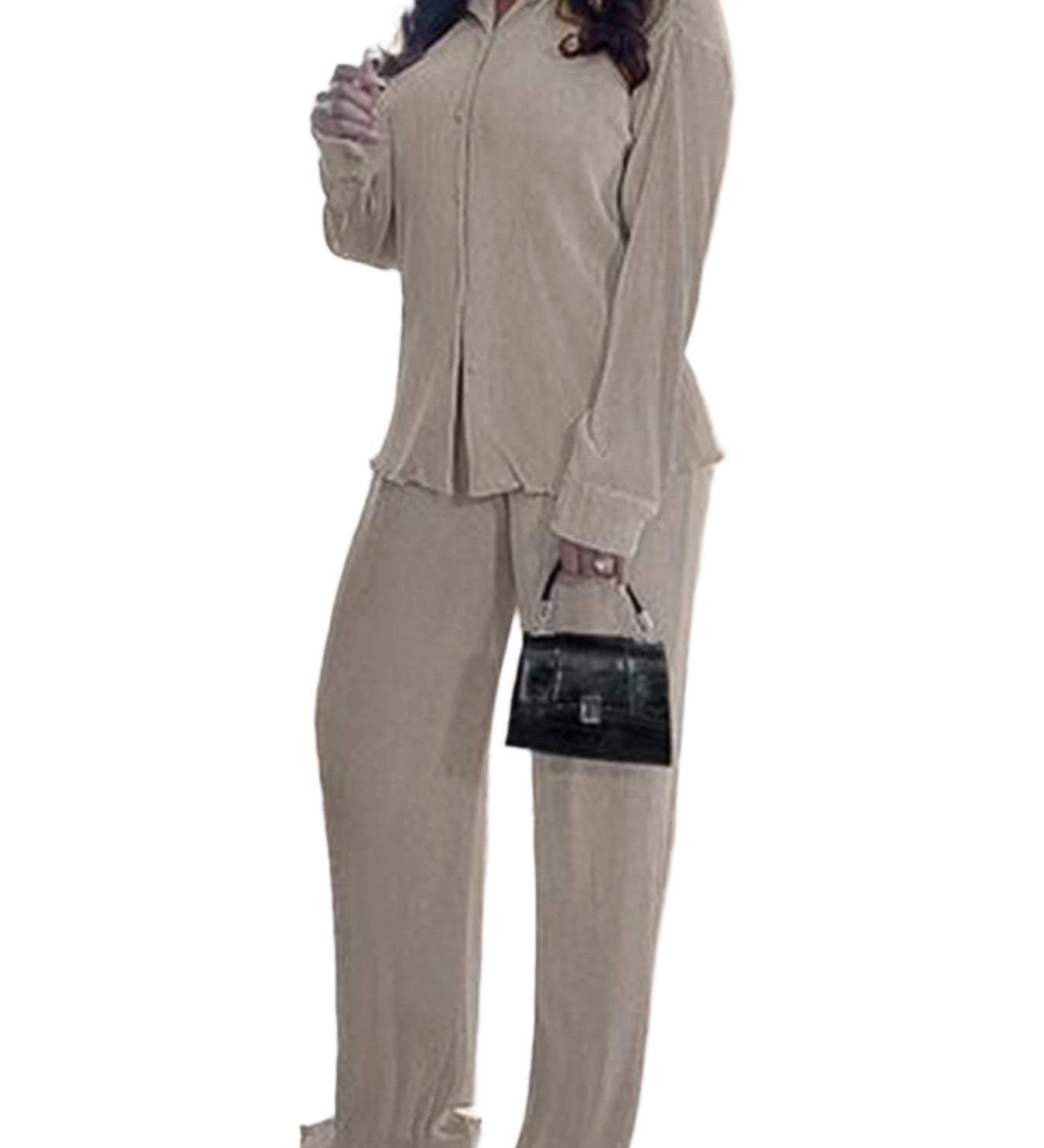 CLEO™ – Chic Collared Long Sleeve and Wide-Leg Pant Set