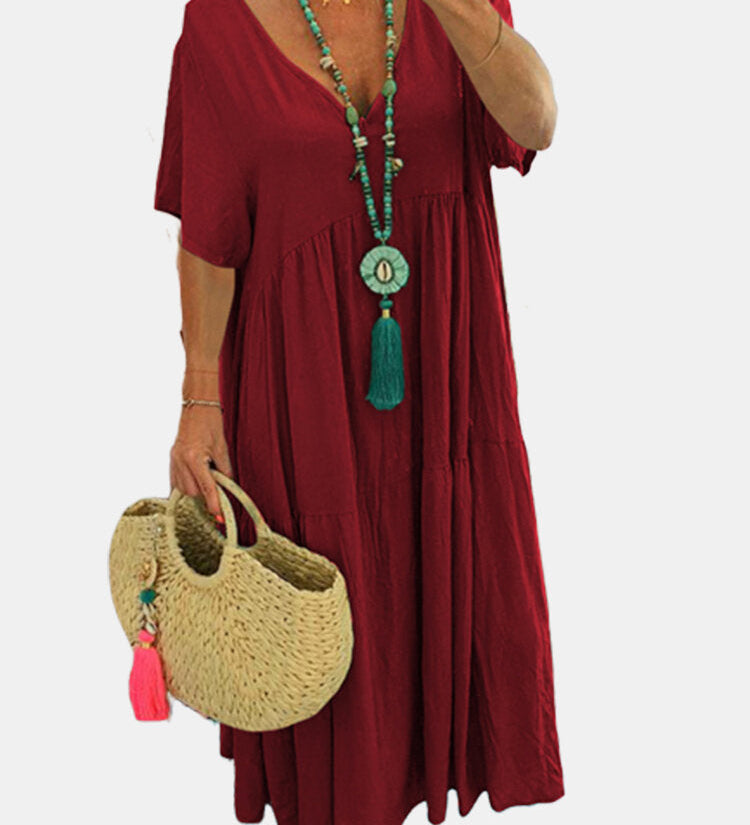 LINNEA™ – Soft Ruffle V-Neck Maxi Dress
