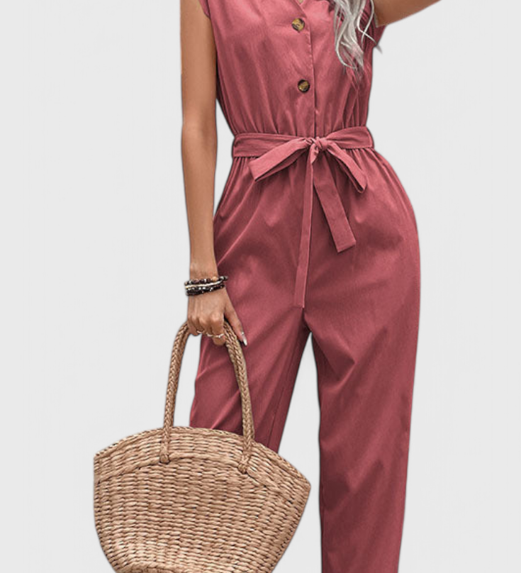 Marie Sleeveless Jumpsuit with Buttons