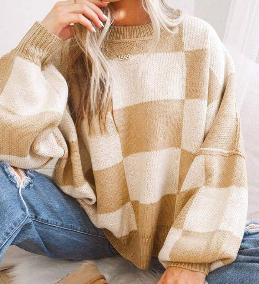 REVERIE™ - Casual Plaid Long Sleeve Round Neck Sweater