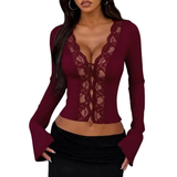 CECELIA™ – Contrast Lace Button-Front Tee Blouse