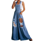 FRANNIE™ – Casual Ripped Wide Leg Denim Bib Overall Jeans Pants
