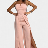 Prescillia Jumpsuit with Spaghetti Straps and Split Leg